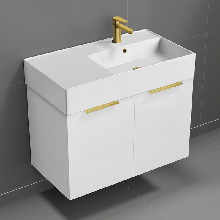 Bathroom Vanity Floating Bathroom Vanity, Modern, 32 Inch, Gold Handles Nameeks DERIN612